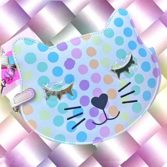 Luv Betsey Johnson Polka Dot Kitty Kitsch Clutch Wristlet Colorful - Picture 3 of 9